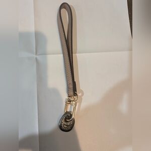 Leather Strap Lanyard with Decorative Medallion — Taupe